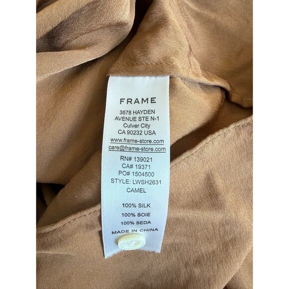 Frame 100% Silk Ruffle V Neck Blouse Size XL - Picture 8 of 8